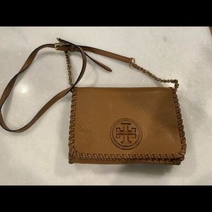Tory Burch cognac leather cross body purse